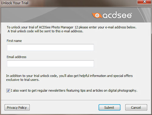 ACDSee Photo Manager: Finestra registrazione prodotto