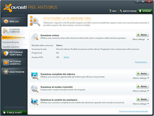 Avast! 6 Free Antivirus: Area scansione computer