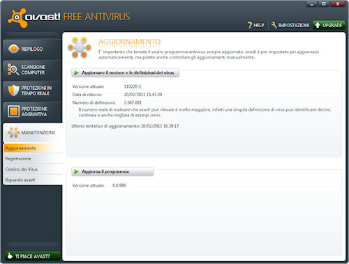 Avast! 6 Free Antivirus: Area manutenzione
