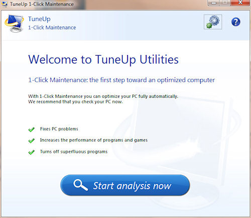 TuneUP Utilities 2011: Finestra di benvenuto con opzione per l'analisi immediata