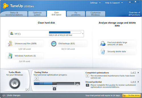 TuneUP Utilities 2011: Scheda per la gestione dei dischi fissi