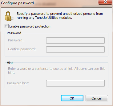 TuneUP Utilities 2011: Pannello impostazione password