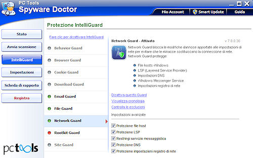 Spyware Doctor 2011: Scheda protezione Network Guard