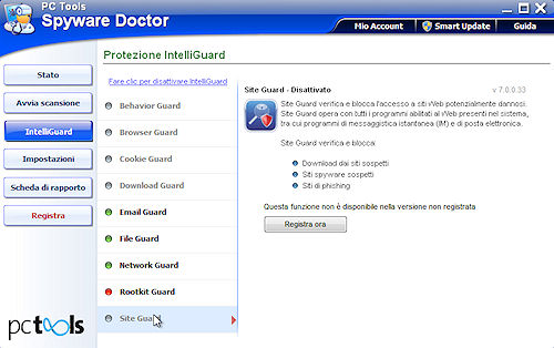 Spyware Doctor 2011: Scheda protezione Site Guard