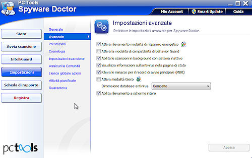 Spyware Doctor 2011: Sezione impostazioni avanzate