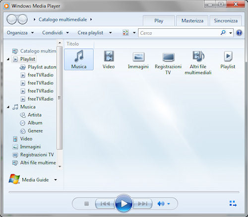 Windows Media Player 12: Interfaccia