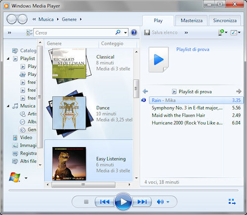 Windows Media Player 12: Esempio di creazione playlist