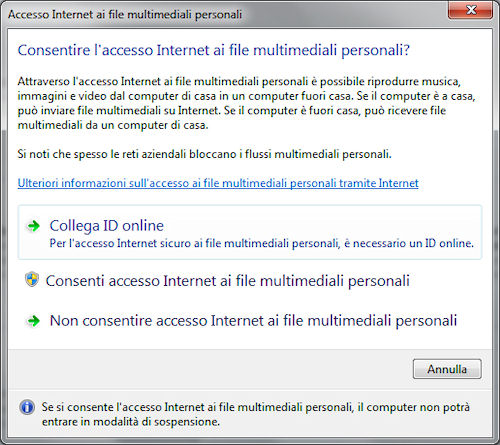 Windows Media Player 12: Collegamento ID online