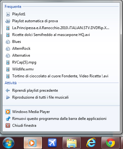 Windows Media Player 12: Esempio di Jump List