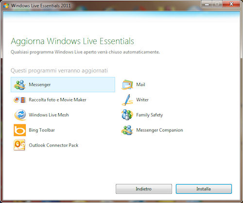Windows Live Essentials 2011: Installazione Messenger 2011