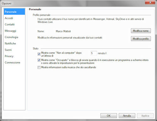 Windows Live Essentials 2011: Pannello di gestione opzioni principali