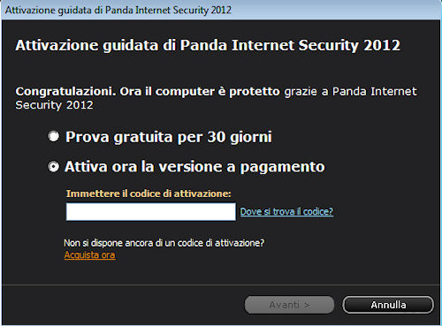 Panda Internet Security 2012: Pannello attivazione guidata