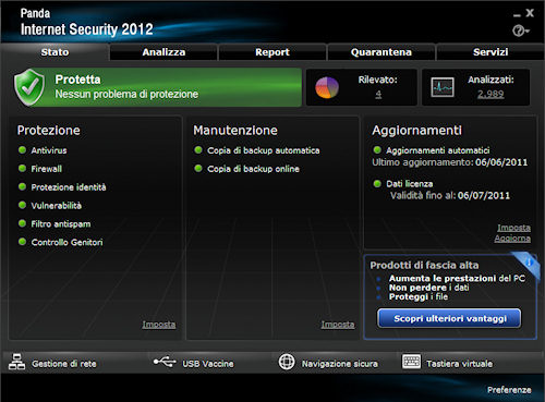 Panda Internet Security 2012: Interfaccia utente