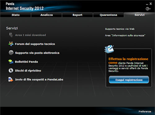 Panda Internet Security 2012: Scheda di accesso ai servizi di supporto