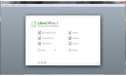 LibreOffice: Finestra iniziale interfaccia utente