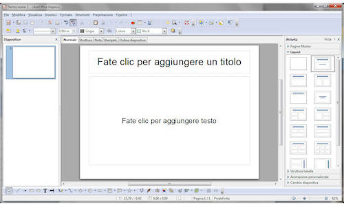 LibreOffice: Finestra principale del modulo Impress