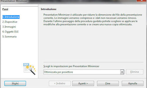 LibreOffice: Utilità di compressione presentazioni