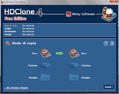 HDClone: Interfaccia utente modalità classica