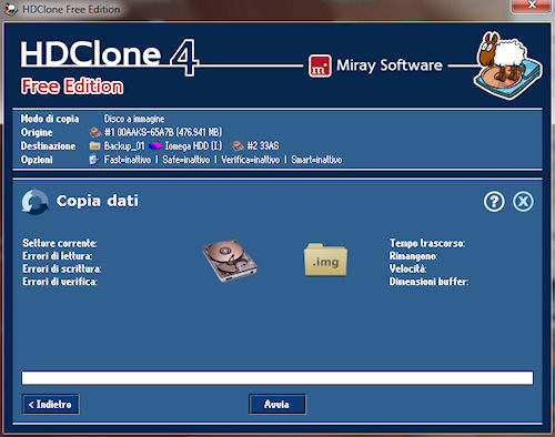 HDClone: Finestra copia dati