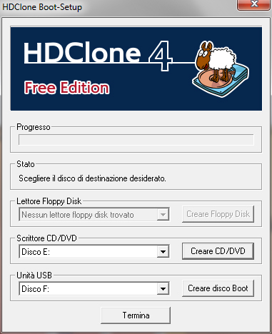 HDClone: Finestra creazione disco boot