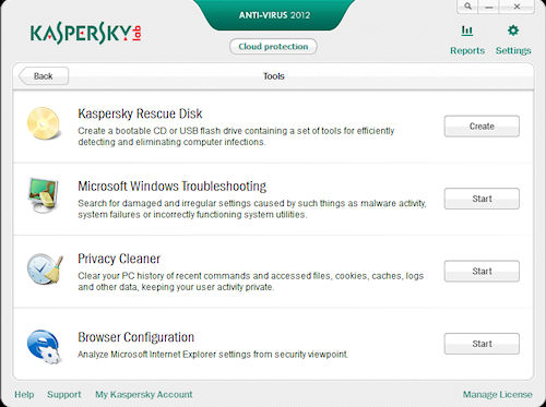 Kaspersky Anti-Virus 2012: Sezione dedicata agli strumenti di sistema