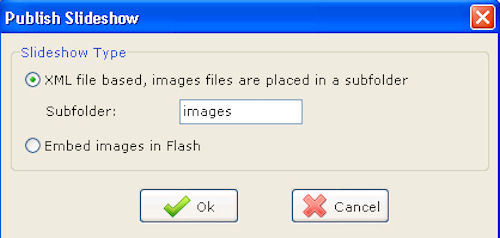 Flash Slideshow Wizard: Opzioni creazione slideshow