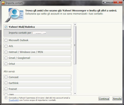 Yahoo Messsenger 2011: Procedura di importazione contatti