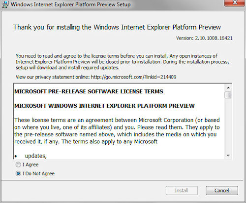 Internet Explorer 10 Platform Preview 2: Installazione