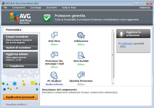 AVG Anti-Virus Free Edition 2012: Sezione Panoramica della finestra principale