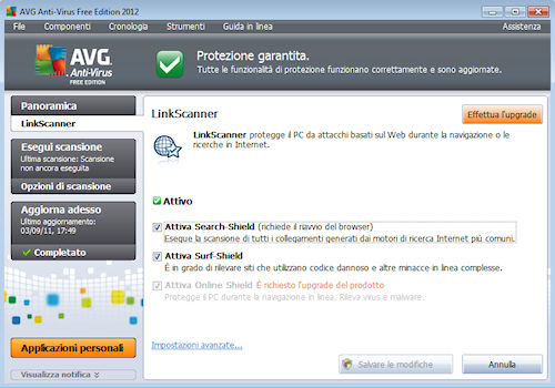 AVG Anti-Virus Free Edition 2012: Componente LinkScanner per proteggere ricerche e navigazione web