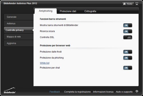 BitDefender Antivirus Plus 2012: Pannello di controllo privacy