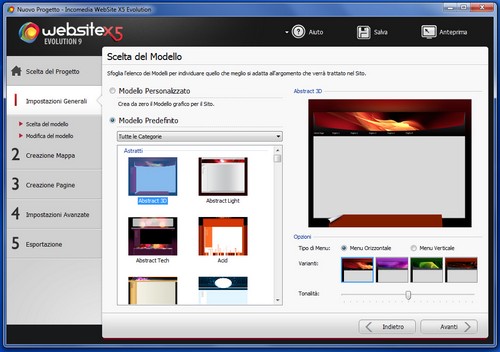 Website X5 versione 9: Finestra scelta modello