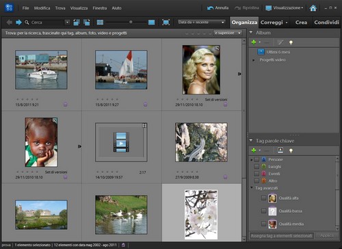 Adobe Premiere Elements 10: Finestra principale Organizer
