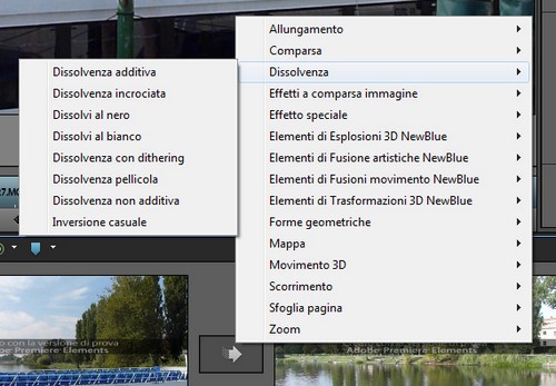 Adobe Premiere Elements 10: Menu contestuale per l'inserimento di effetti di transizione