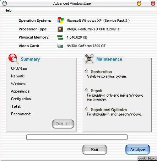 Interfaccia Advanced WindowsCare
