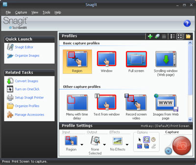 Snagit: Interfaccia grafica