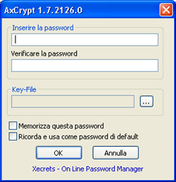 Inserimento password - AxCrypt
