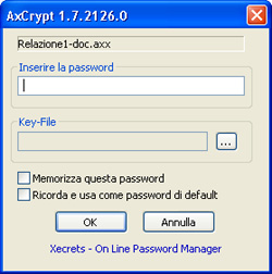 Password per decifrare un file - AxCrypt