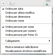 Picasa: Menu per cambiare ordine di visualizzazione