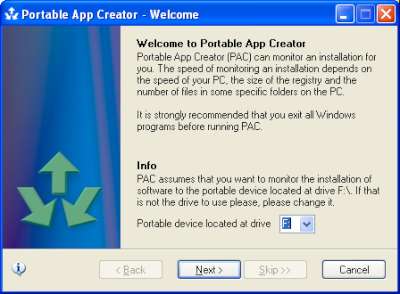 Portable App Creator: selezione lettera assegnata all'unità removibile