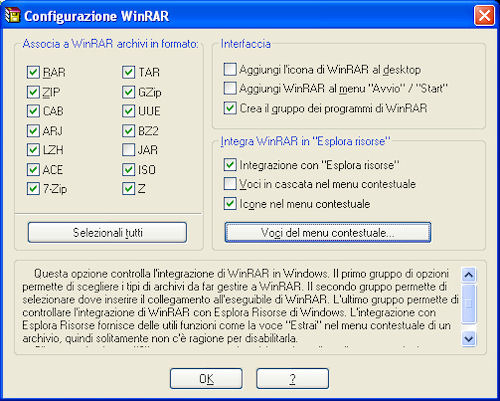 Configurazione installazione WinRAR