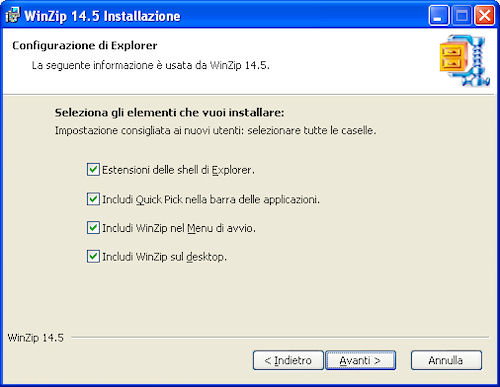 Configurazione installazione WinZip