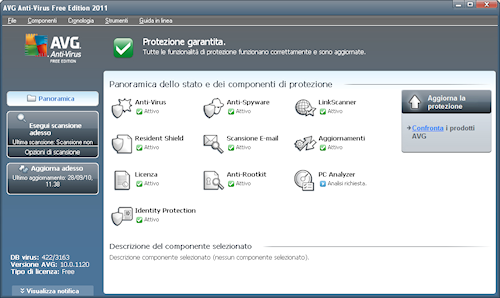 Interfaccia utente AVG Anti-Virus Free Edition 2011
