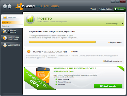 Interfaccia utente Avast! Free Antivirus 5