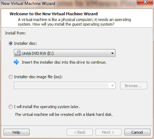 VMware Player: Procedura guidata creazione macchina virtuale