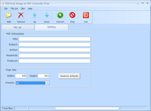 Interfaccia utente: Interfaccia utente Image to PDF Converter Free