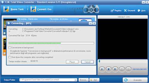 Total Video Converter: Esempio di conversione in corso