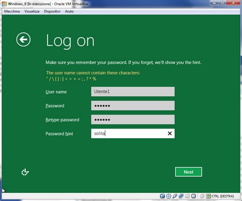 Windows 8: Assegnazione credenziali utente