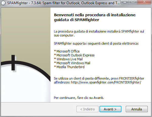 Procedura di installazione di Spamfighter