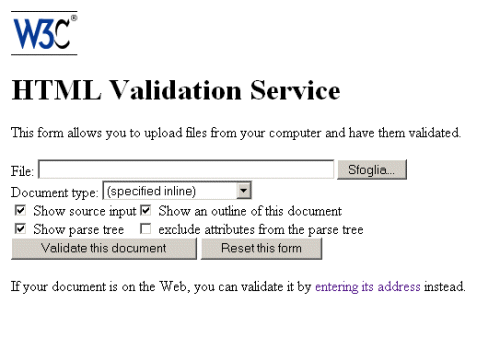 Servizio validazione del W3C